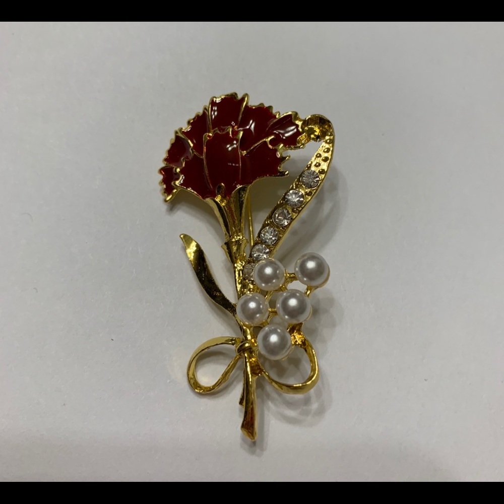 Maroon carnation flower brooch